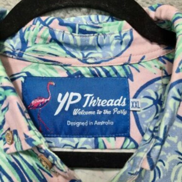 YP Threads Australia 2XL XXL Pink Teal Long Sleeve Button Shirt Tropical Coconut - Picture 8 of 10